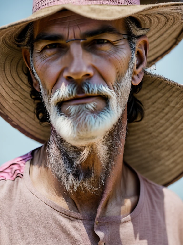 tall man with gray eyes and wavy brown hair, which he puts into a long ponytail, leaving one strand hanging down the left side of the face. He has a hairy chest, arms and legs. He wears a straw hat and pink, ladies' flower embellished kimono, draped over the shoulders directly over the captain's haori. Although his kimono and embellished belt are cheap, his hairpins with red flowers are very expensive. He doesn't wear a tabi (socks) under sandals. He has short stubble around his mouth and cheeks. A hundred years before Aizen's betrayal, Shunsui had a short mustache above his upper lip.. Then he wore another lady's kimono, although very similar. After the battle with Wandenreich, Shunsui began wearing an eyepatch over his right eye., which was damaged during the battle. The top of his right ear was also cut off, and a scar appeared on his temple. Shunsui had shorter, unkempt hair as a .. He wore a patterned kimono