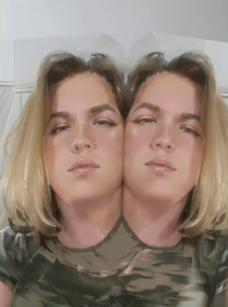 Best quality, (connected_dicephaly:1.1), (2 heads:1.1), 1 girl, One, 23 years old, black dress, White running shoes, dynamic angle, Serious, crossed arms, Caucasian, (black hair with pink highlights), ponytail, whole body, photo, Beautiful, absurdity, masterpiece, Best quality, living room, Beautiful background, sand body, sand.