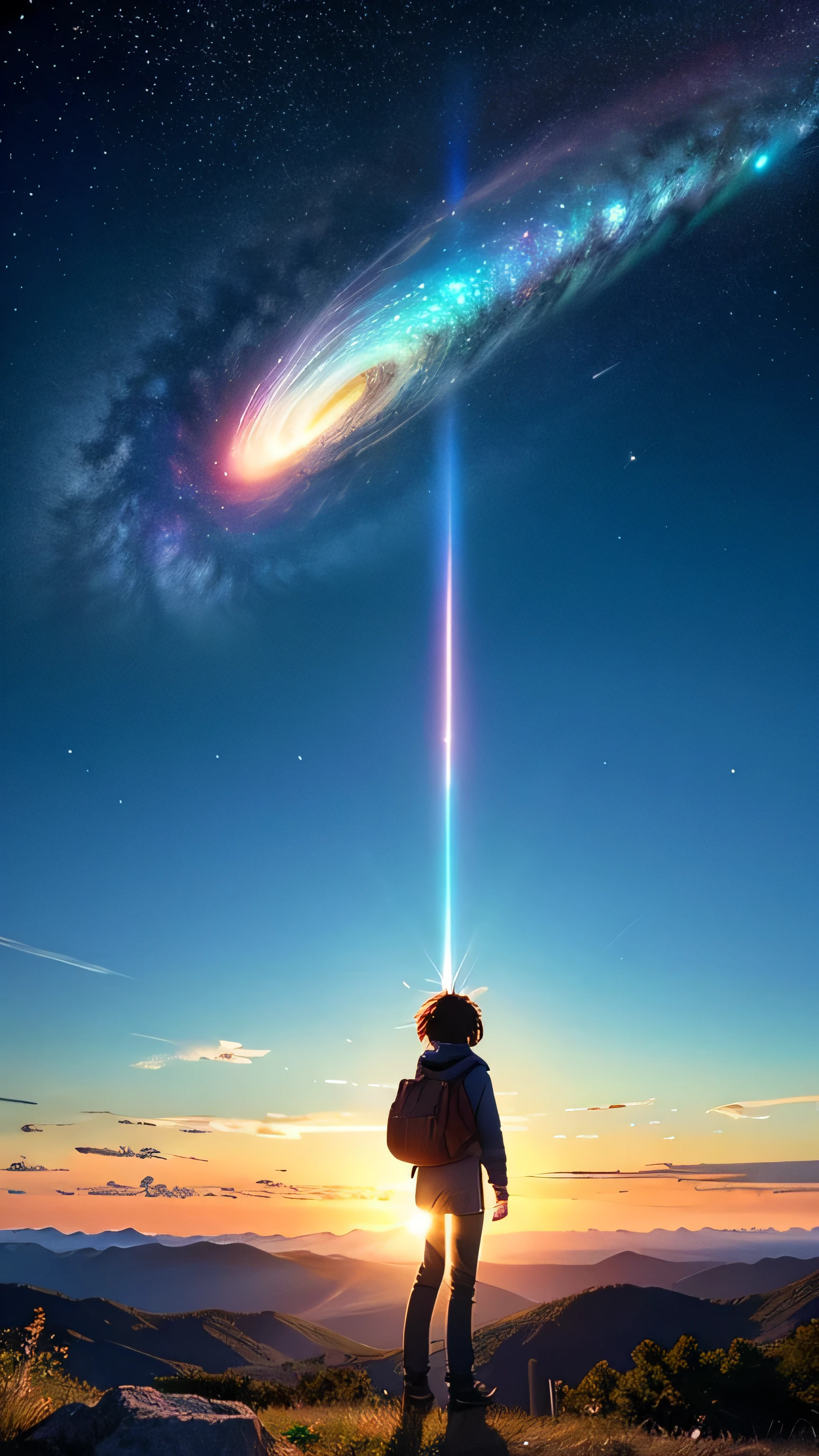 An illustration anime art Your Name blue sky Sparkling scenery comet Above