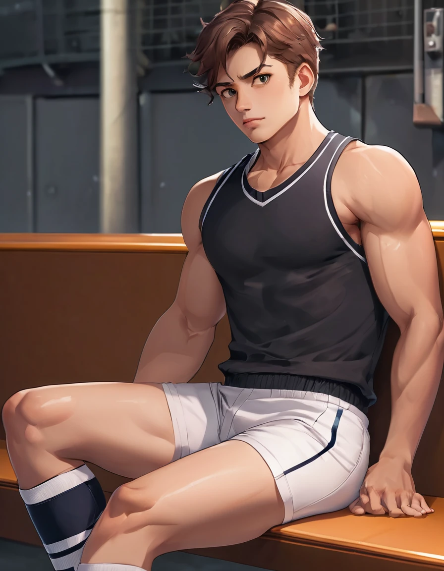 Photorealistic image of a young and cute boy, Body hair, baseball, Detailed skin, Huge bulge, (Dynamic posture:1.3), (Action Shots), (Scattered clothing),(locker room), (Wearing tight fitting white underwear),(Side view),(whole body:1.2),(sports boots:1.2), (Take off),(Leaning on the bench),  Natural Face, (A tense look:1.5), Soft and warm lighting, Vibrant, masterpiece, Highest quality, Perfect Anatomy, Calm colors, dramatic, Cinematic, Soft Light, (Calm colors, Dim color, Calm tone), Soft Light, sharp, Realistic skin detail, High Contrast, (Freckles on the face), (Close-up shot of face, Fine grain)