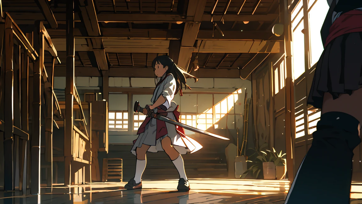 Girl doing kendo,It's a Japanese martial art like fencing using bamboo swords,bogu,kendogu,kendo training armor,bamboo sword ,Kendou Shinai,high school girl,１people,Stance,Front-facing angle,Bust-up composition,Chudan-no-kamae,