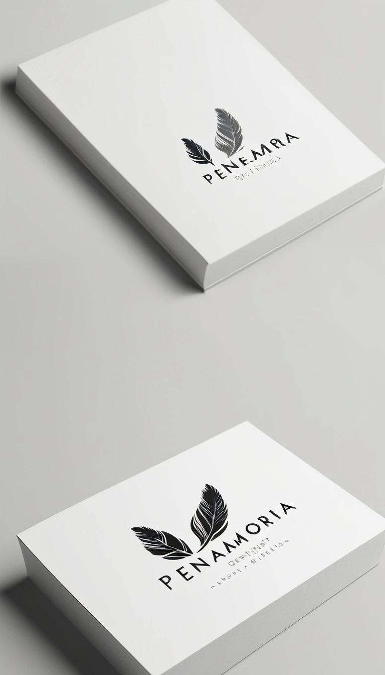 A minimal, modern, simple, cinematic logo design for the brand “Penamemoria". Create a modern, minimalistic, high-quality, logo of a bird feather