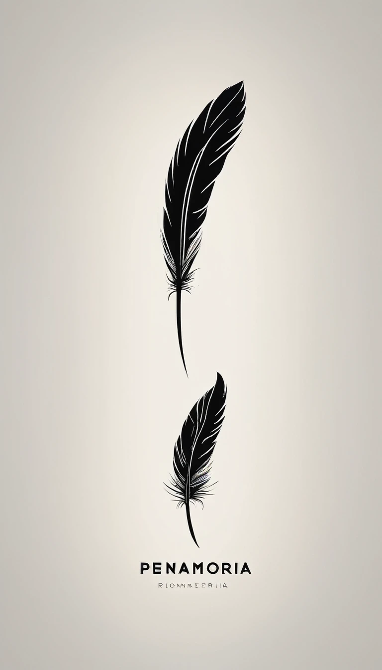 A minimal, modern, simple, cinematic logo design for the brand “Penamemoria". Create a modern, minimalistic, high-quality, logo of a bird feather