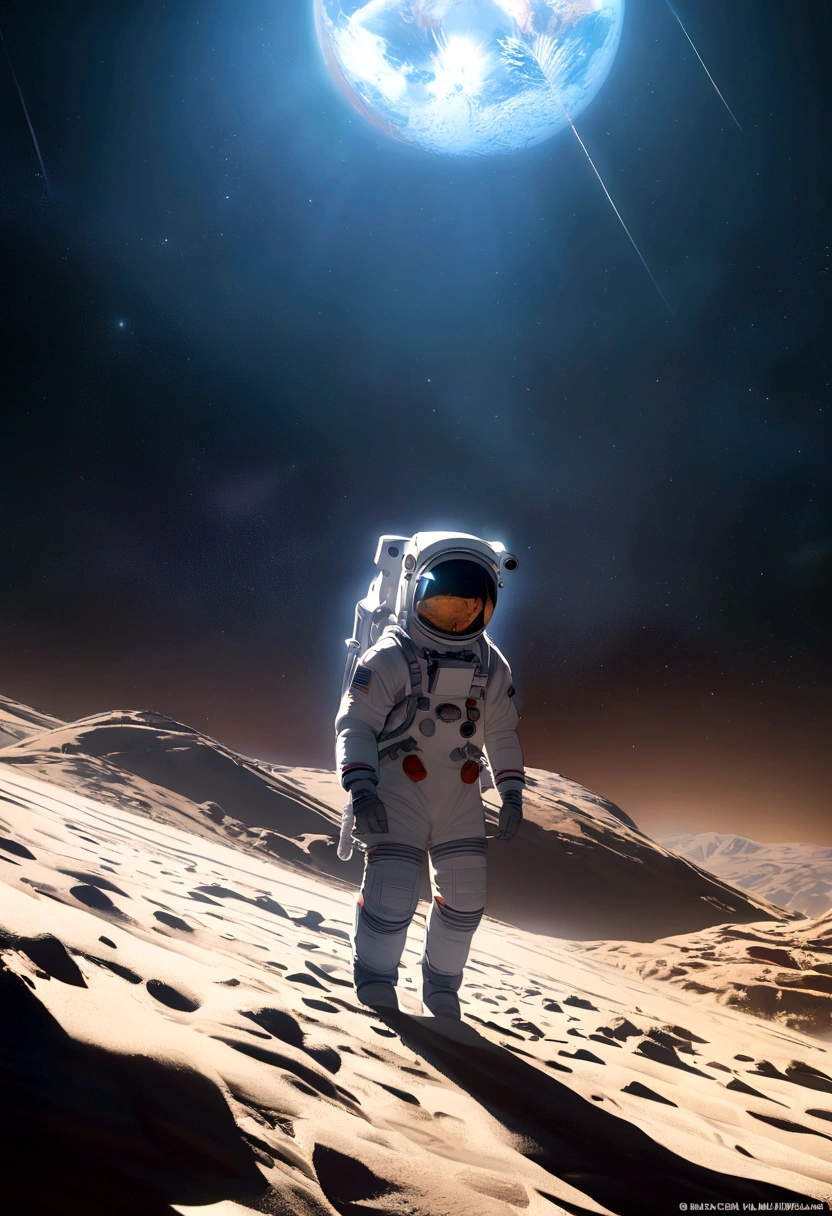 astronauts climb mountains,There is a planet in the background, astronaut, detailed astronaut, astronaut, Perfect for space, astronaut in space, astronaut in space, astronaut on the moon, astronaut below, astronaut stranded on planet, Key Art, Inspiration from stefan koidl, Inspired by Władysław Stžeminsky, Cinematography Concept Art, Inspired by Mike Winkelmann, Sand Katydid, Inspired by Marius Borgeaud, author:Matthias Koros (Depth of Field), light, Ray Tracing, Mosaic Art, 16K