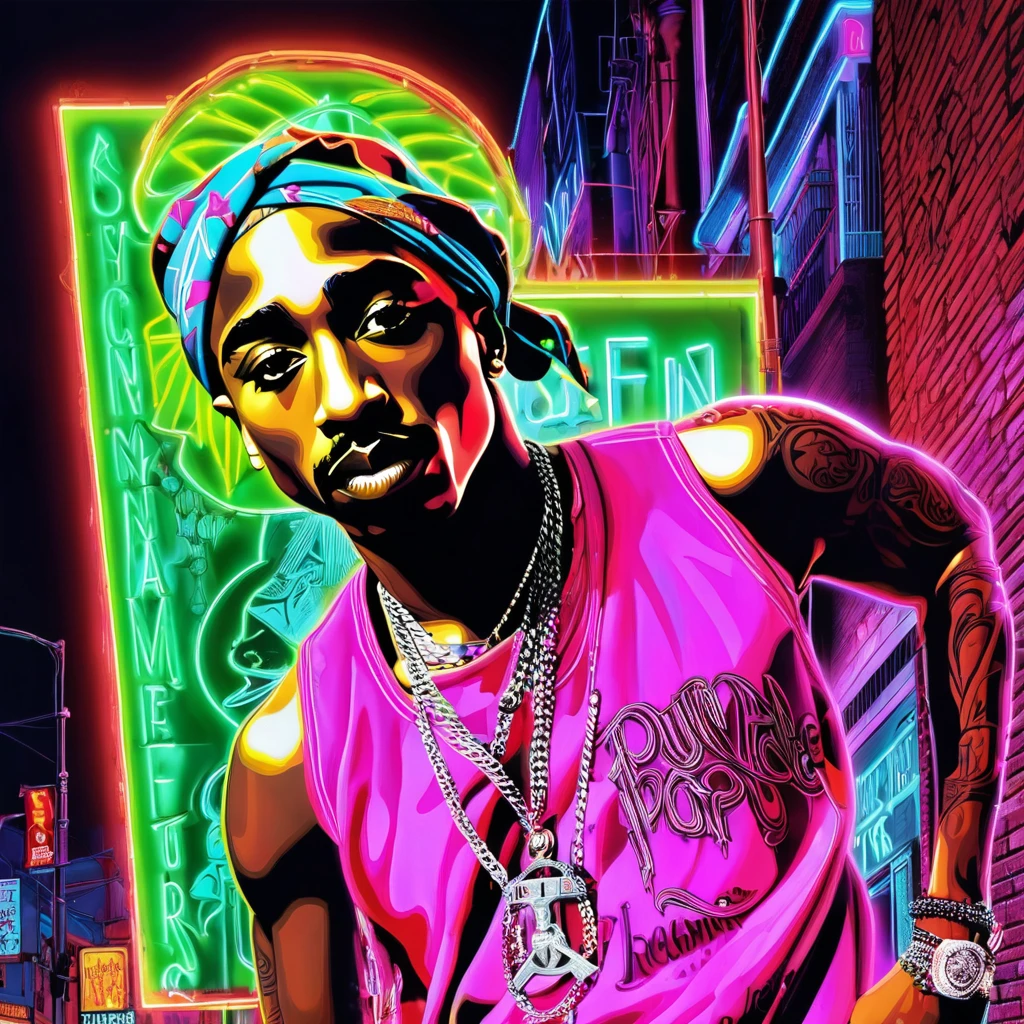 art surrealism Tupac Shakur neon