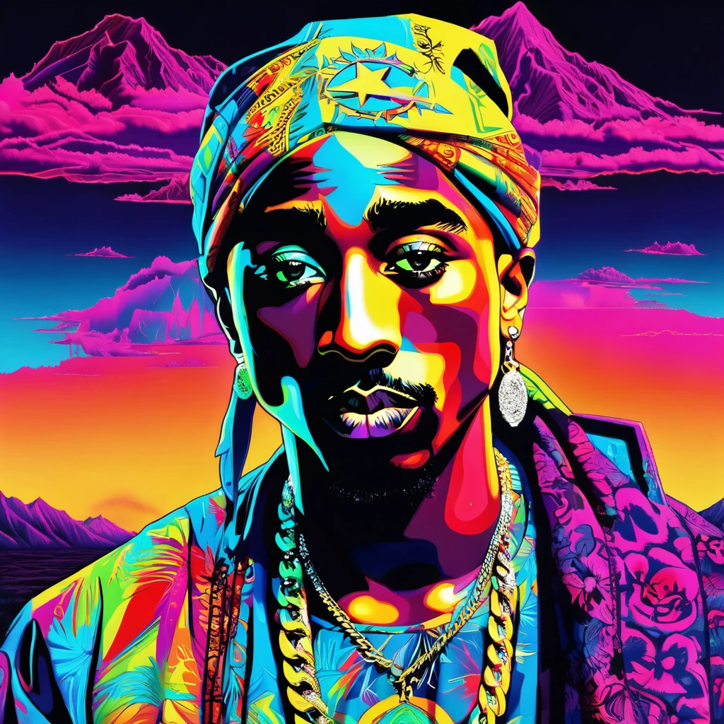 art surrealism Tupac Shakur neon
