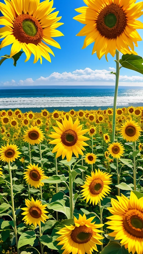 Seaside sunflower field sea sun