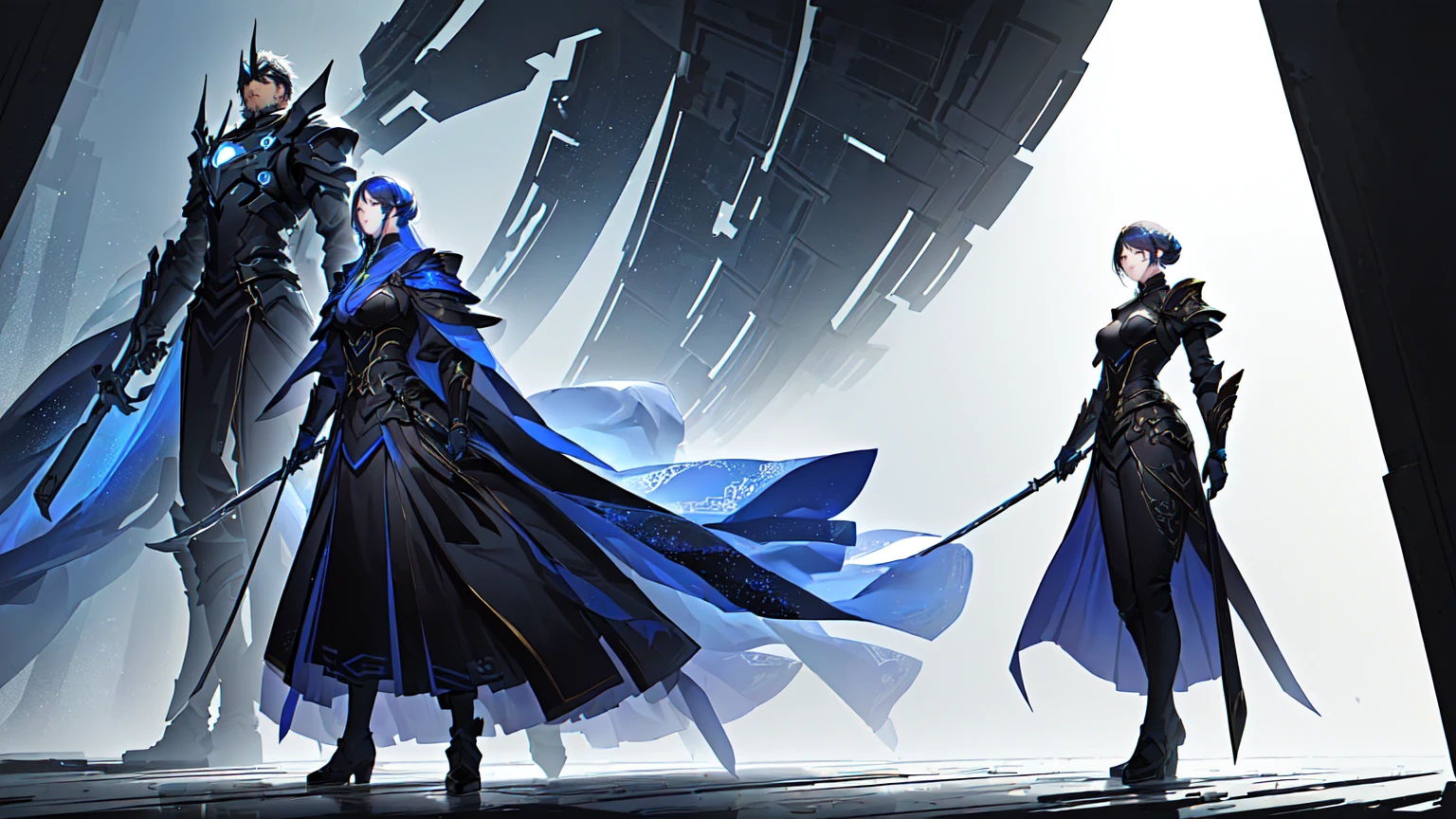 A man and a woman stand side by side,Character Design,Solid color background,Simple background,High brightness,high brightness。