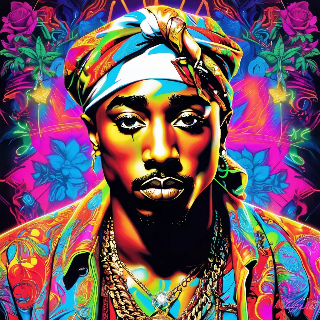 art surrealism Tupac Shakur neon