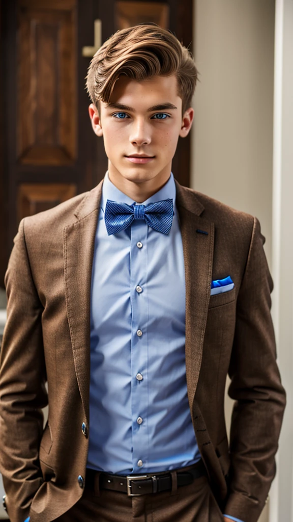 19 year old male wearing bow tie and lomg sleveed button up
4K HIGH REZ 

Physical Description: Brown colored hair and skinny build. 5"5 and 150 LB. Blue eyes. 

.