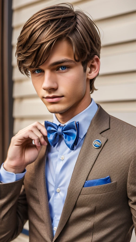 19 year old male wearing bow tie and lomg sleveed button up
4K HIGH REZ 

Physical Description: Brown colored hair and skinny build. 5"5 and 150 LB. Blue eyes. 

.