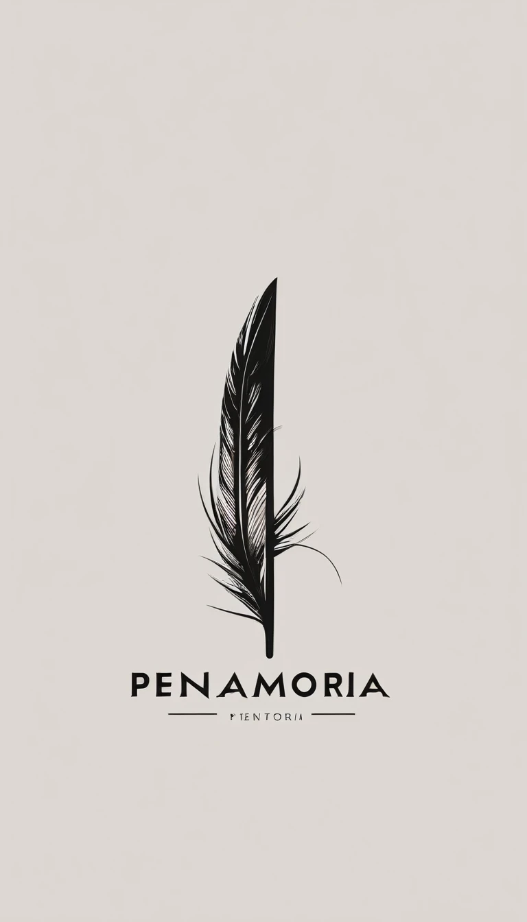 A minimal, modern, simple, cinematic logo design for the brand “Penamemoria". Create a modern, minimalistic, high-quality, logo of a boy feather