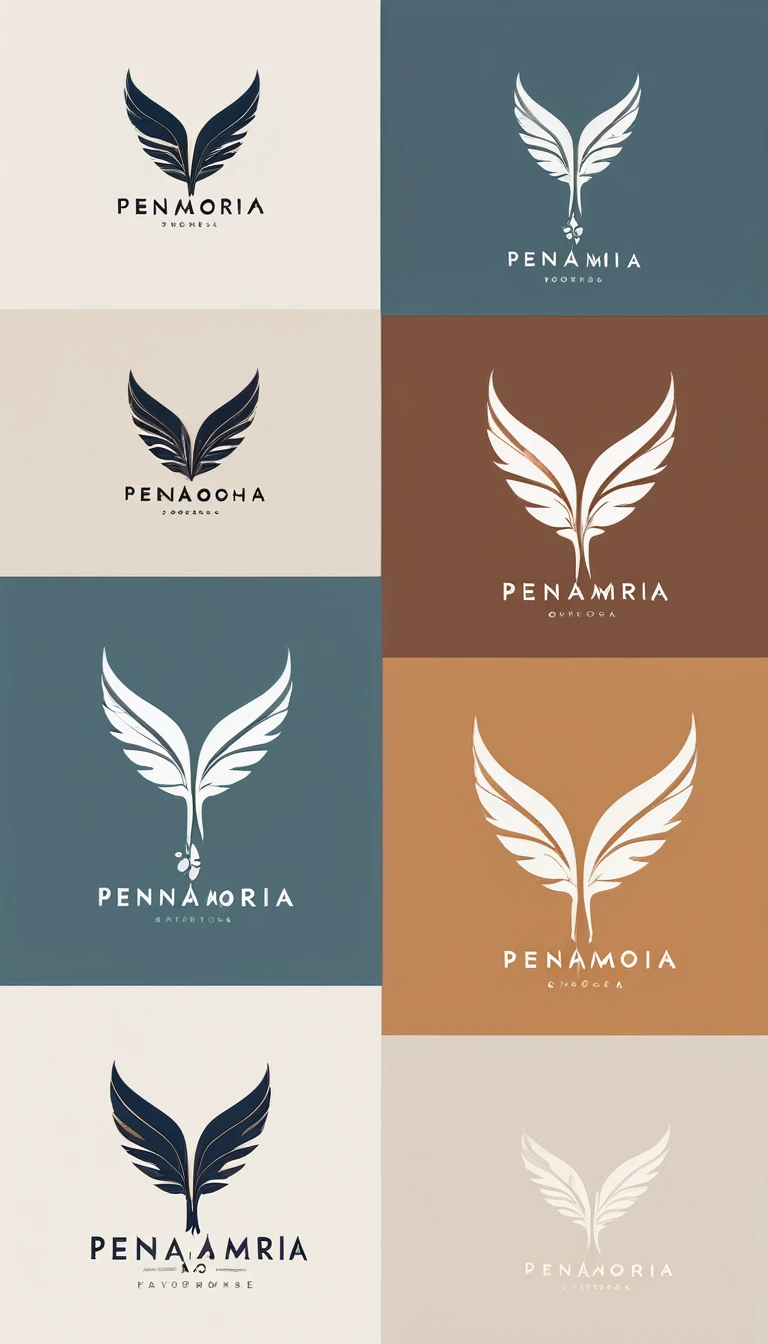 A minimal, modern, simple, cinematic logo design for the brand “Penamemoria". Create a modern, minimalistic, high-quality, logo of a boy feather
