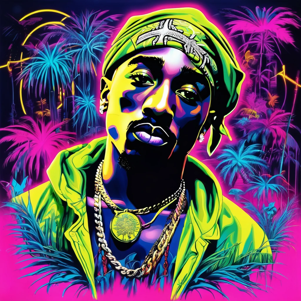 art surrealism Tupac Shakur neon
