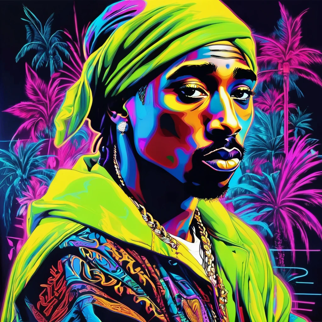 art surrealism Tupac Shakur neon
