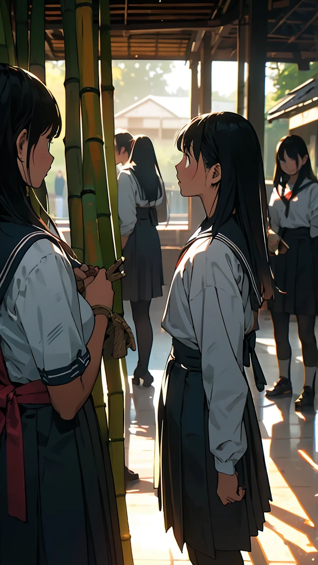 Girl doing kendo,bogu,kendogu,kendo training armor,bamboo sword ,Kendou Shinai,high school girl,((１people)),Stance,Front-facing angle,Bust-up composition,Chudan-no-kamae,