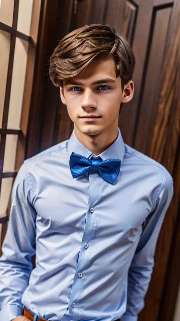 19 year old male wearing bow tie and lomg sleveed button up
4K HIGH REZ 

Physical Description: Brown colored hair and skinny build. 5"5 and 150 LB. Blue eyes. 

.