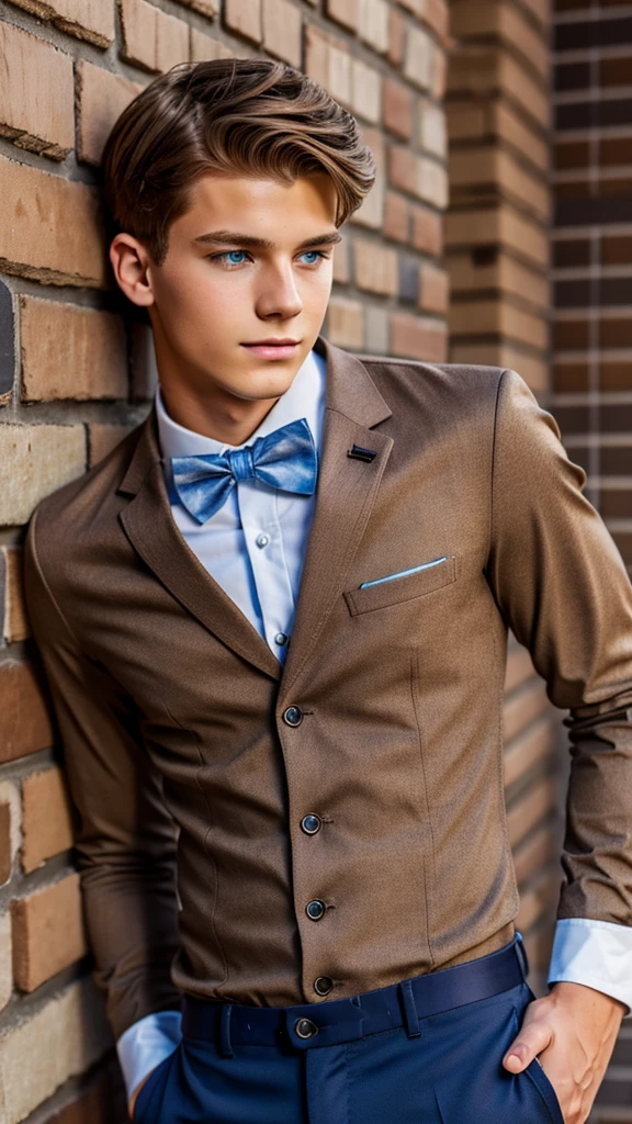 19 year old male wearing bow tie and lomg sleveed button up
4K HIGH REZ 

Physical Description: Brown colored hair and skinny build. 5"5 and 150 LB. Blue eyes. 

.
