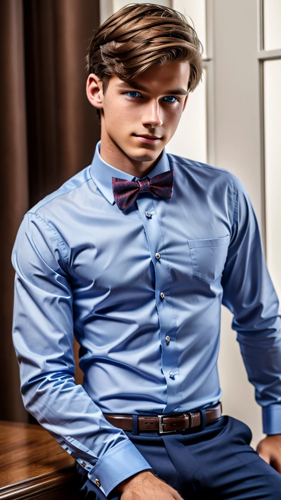 19 year old male wearing bow tie and lomg sleveed button up
4K HIGH REZ
Physical Description: Brown colored hair and skinny build. 5"5 and 150 LB. Blue eyes.
.