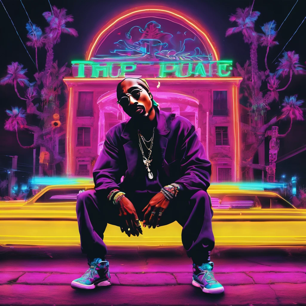 art surrealism Tupac Shakur neon