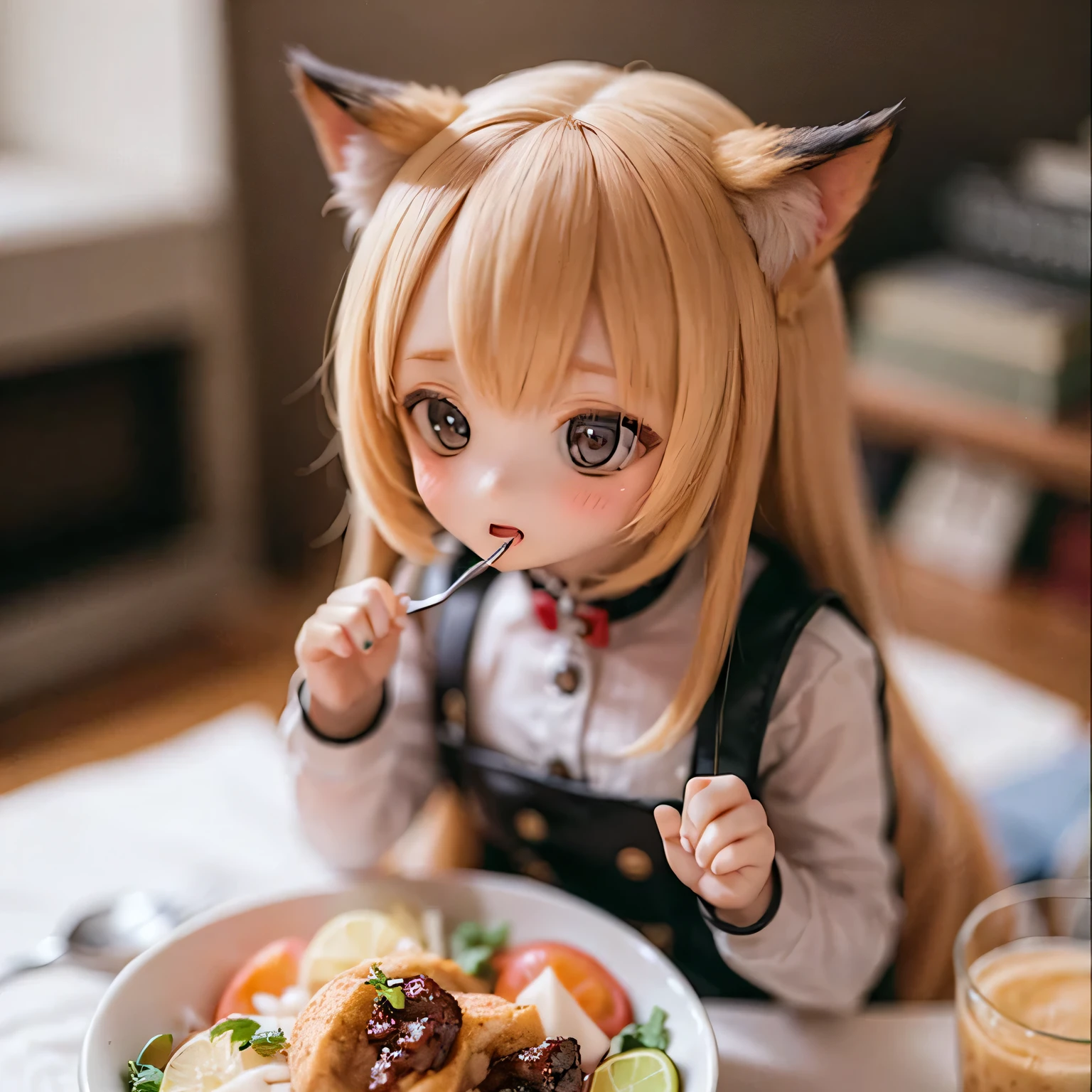 

Cat girl eating a meal