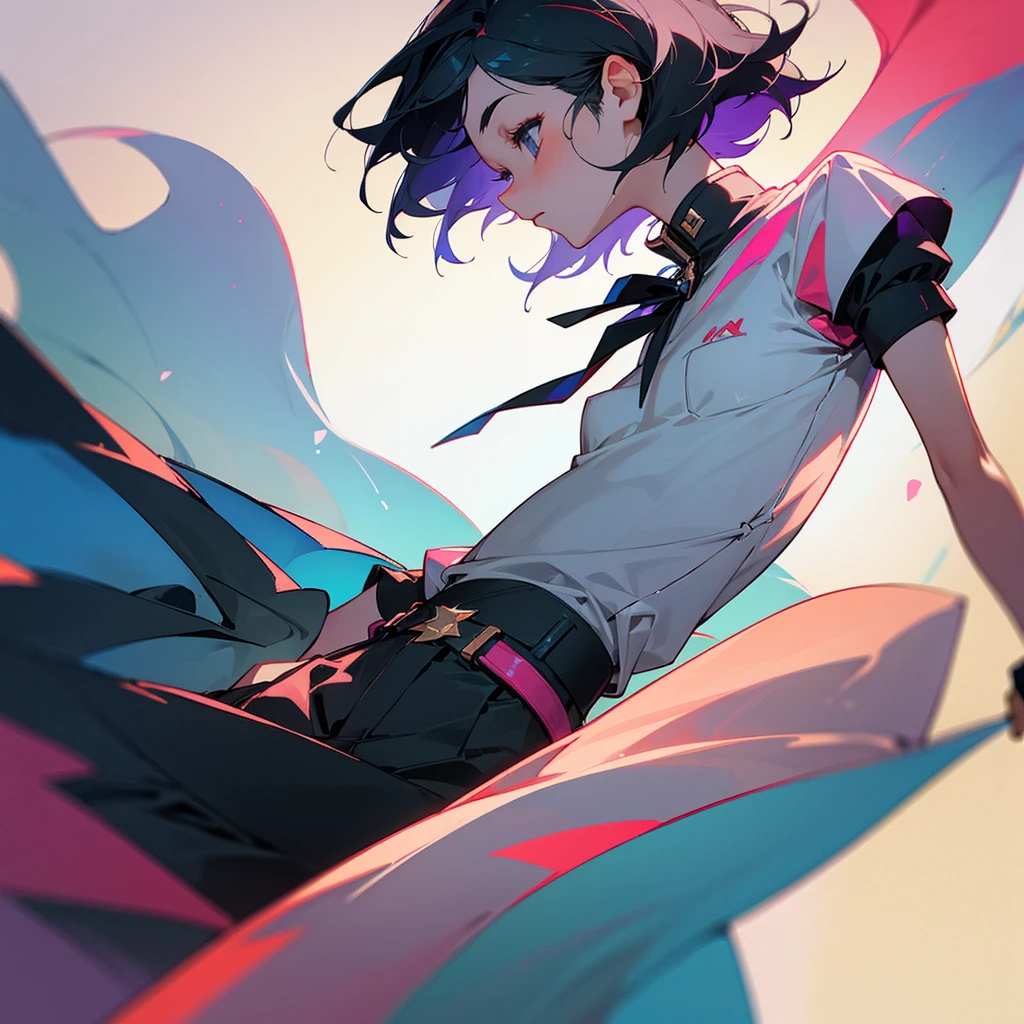 14-year-old thirty-year-old teenager with aesthetic short hair and aesthetic clothes