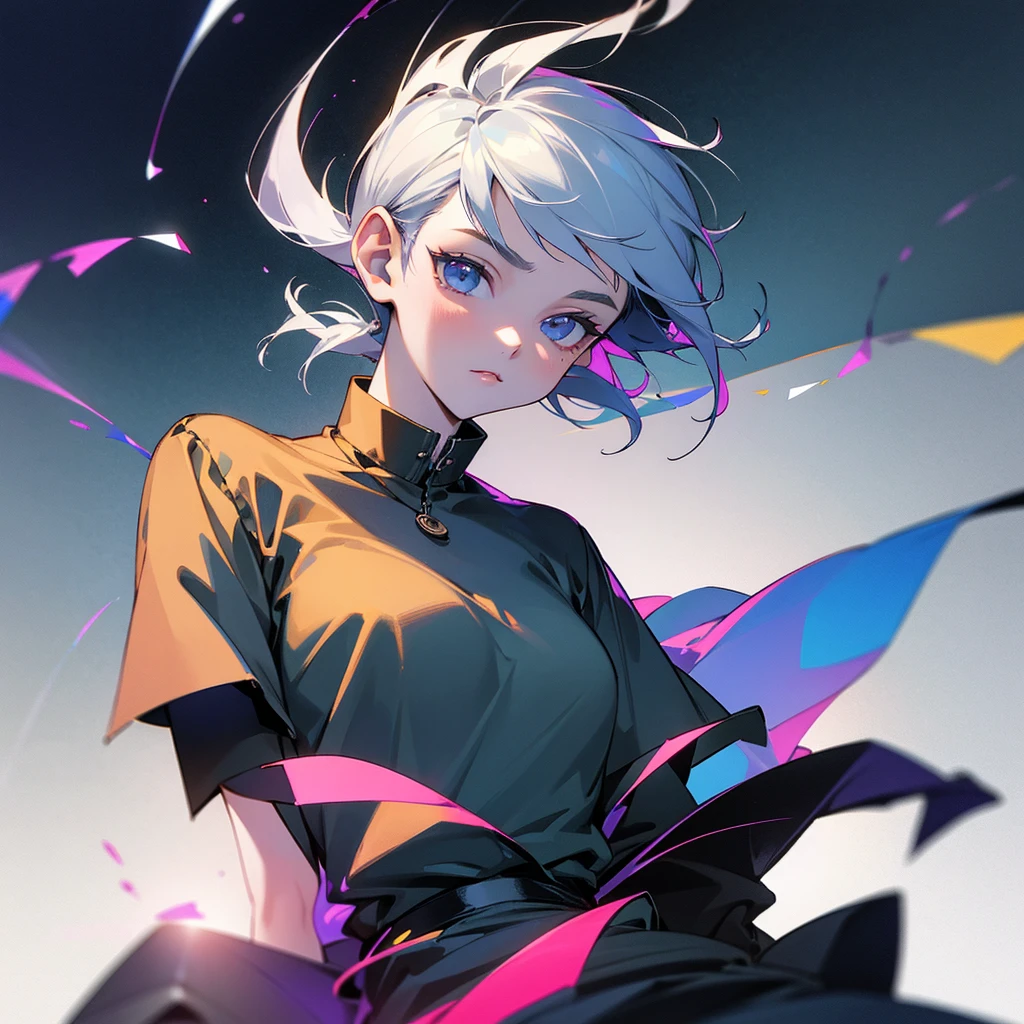 14-year-old thirty-year-old teenager with aesthetic short hair and aesthetic clothes