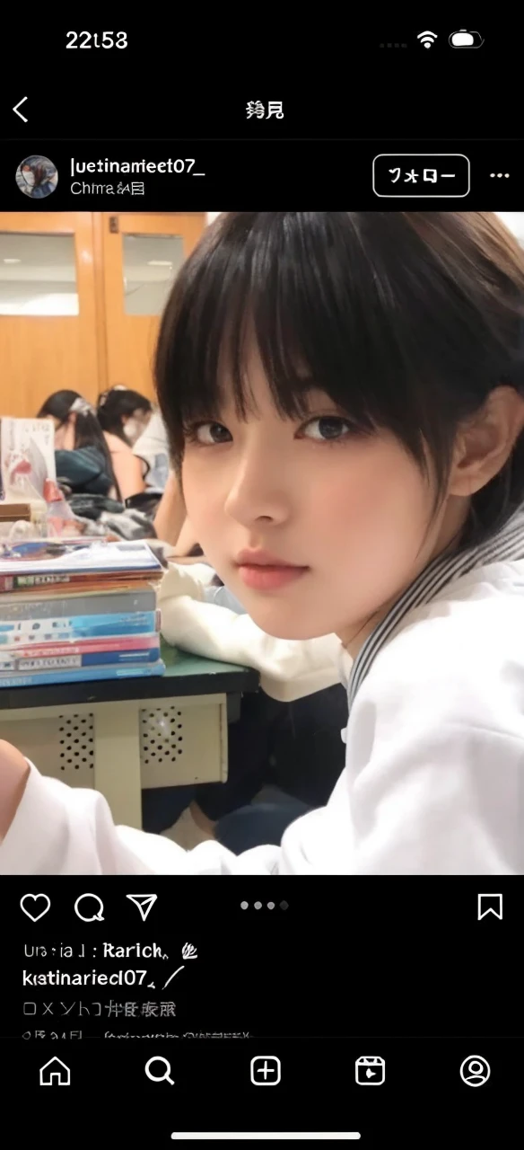 A staring high school girl with very big breasts