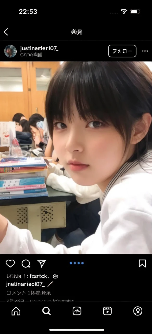 A staring high school girl with very big breasts