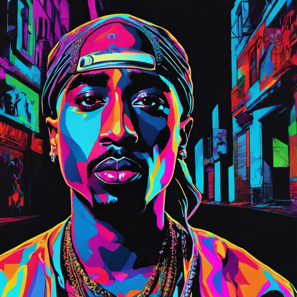 art surrealism Tupac Shakur neon
