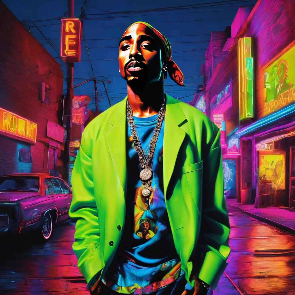 art surrealism Tupac Shakur neon