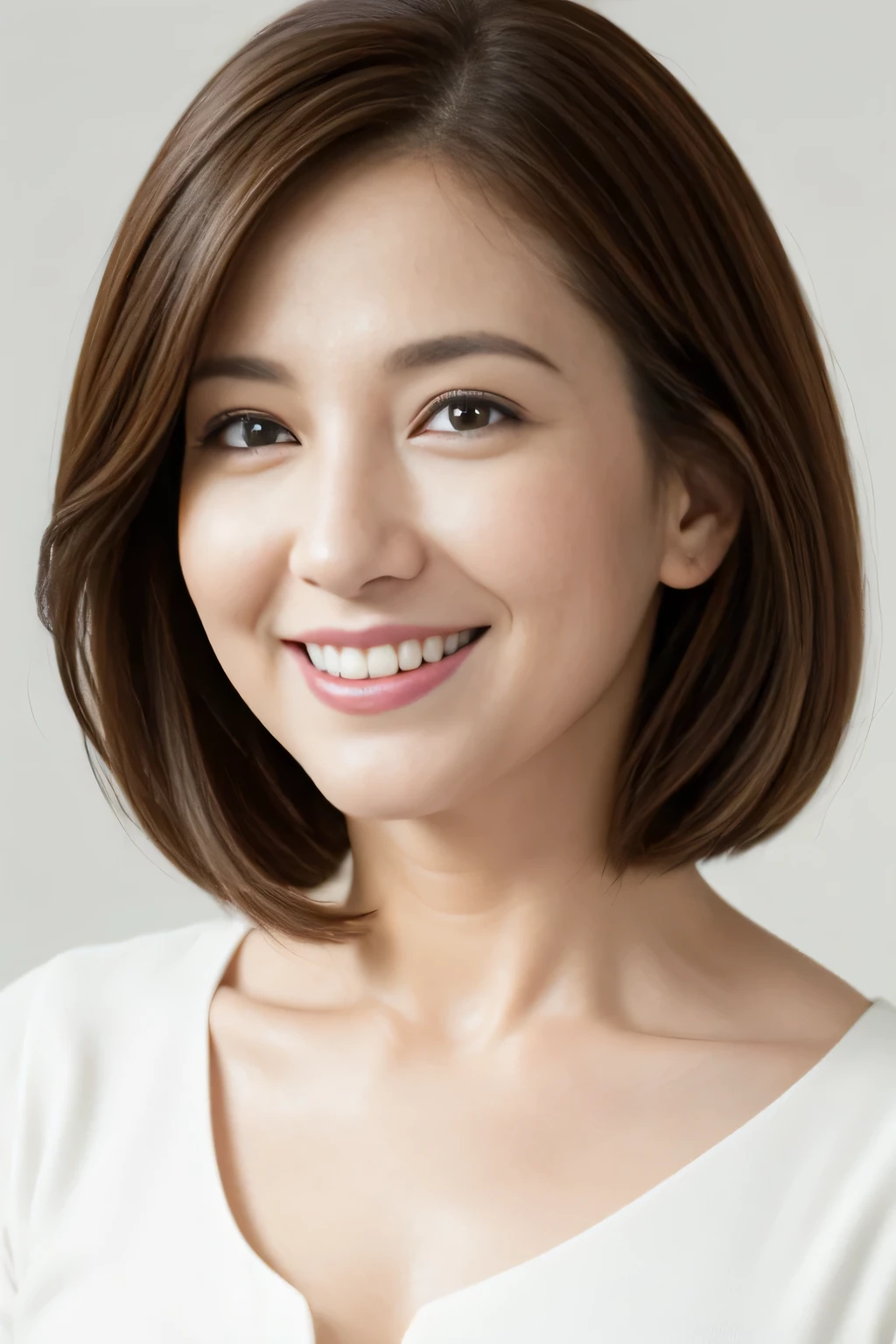 Masseter Film, Highest quality, masterpiece, High resolution, realism, Original photo, 8k wallpaper, perfection, Professional Lighting, Very detailed, Written boundary depth, ((Beautiful woman)), ((40-year-old woman)), ((smile)), ((White)), Detailed face, Beautiful Eyes,, (Thick lips), A photo of your face,Put your hair up and expose your neck hospital Background ward