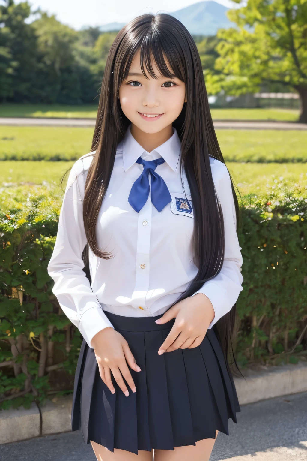 (((masterpiece))),  (Beautiful Japanese Girl, Classmate, Landscape and innocence，cute) ，Ultra-high resolution, Realistic, Ultra-detailed, 8K,Highest quality, Very detailed, Detailed Background,Slender,とてもBeautiful Japanese Girl, Detailed face:1.3), Full-body display，(Short ponytail，Black Hair :1.4), (Baby Face，cute系,Adorable 12 year old girl), (Perfect body:1.1),  (school uniform，mini skirt、Sweating、Small white panties), The best smile,非常にDetailed face、Beautiful thighs，Detailed lips、Detailed eyes、 gravure idol，Clear Skin，Crouching，Girl&#39;s Room