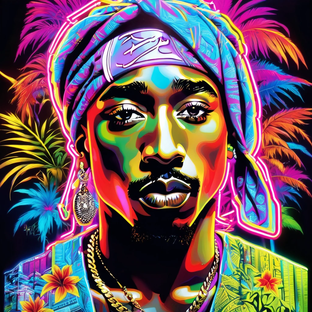 art surrealism Tupac Shakur neon
