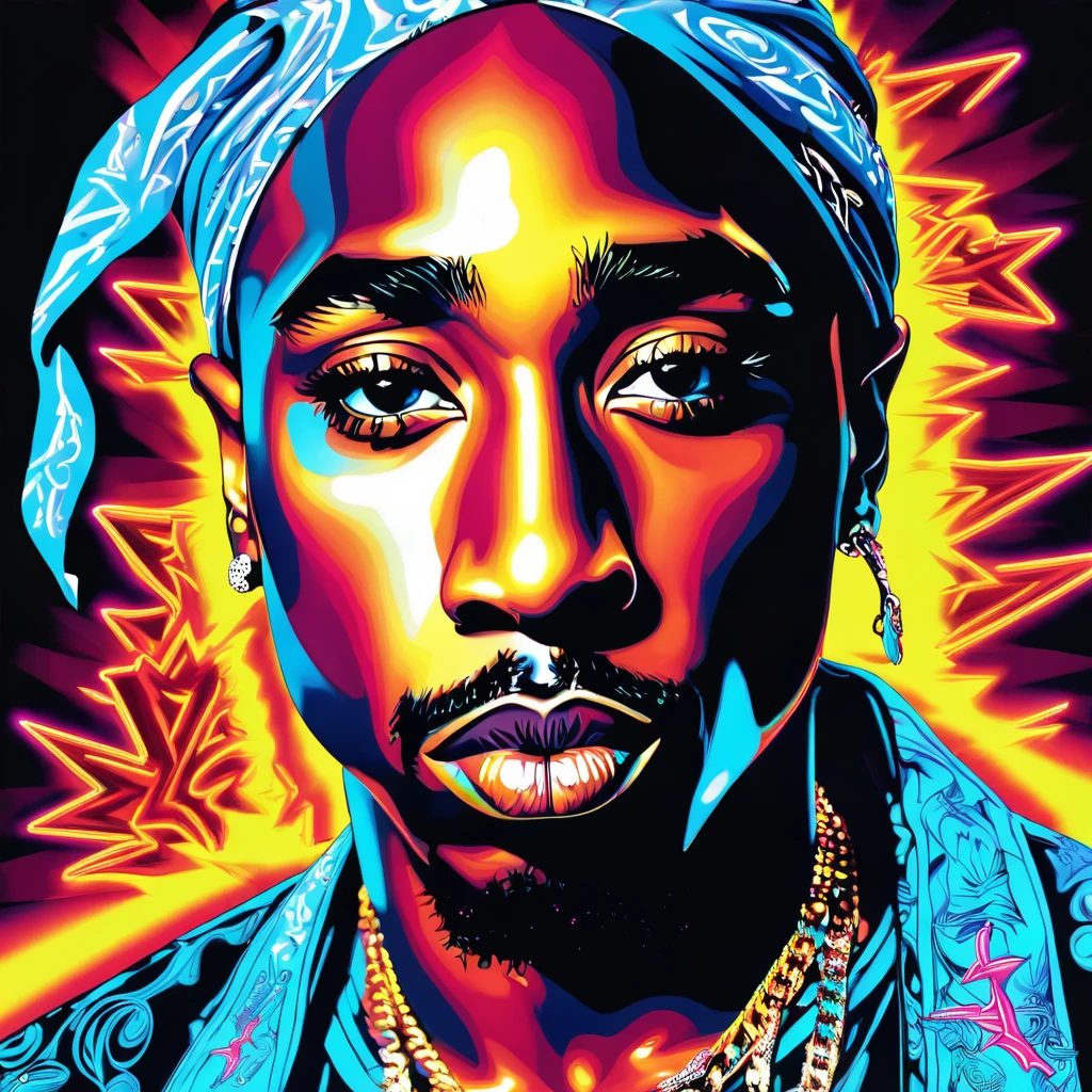 art surrealism Tupac Shakur neon