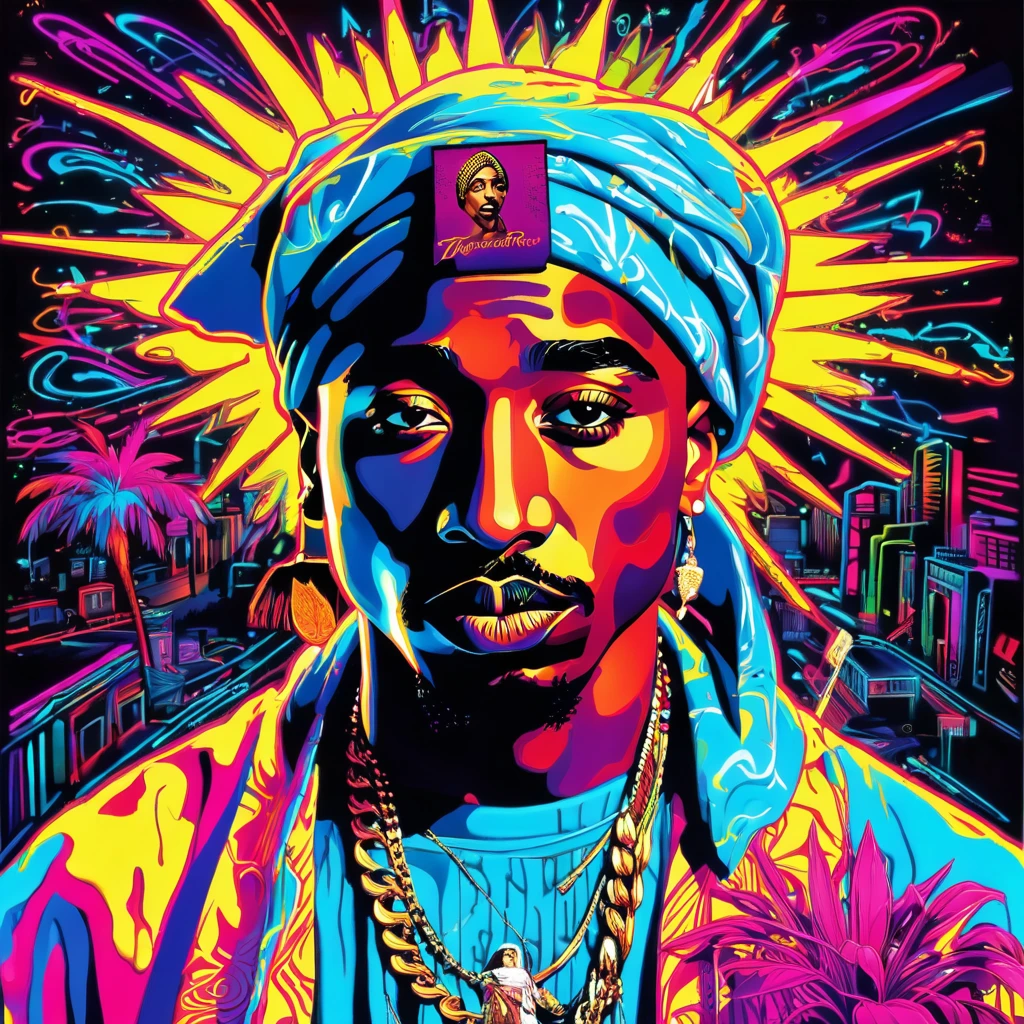 art surrealism Tupac Shakur neon
