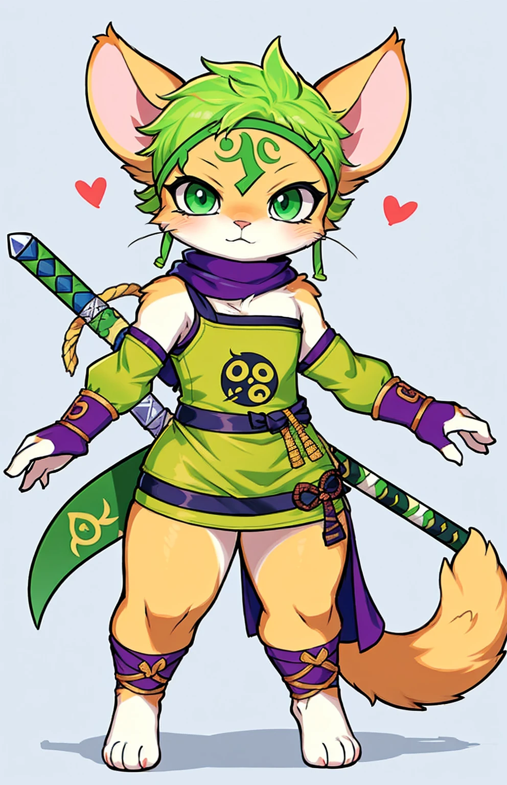 a cat warrior character, furry, (full body:1.2) , chibi, advanced digital chibi art, g liulian art style, maplestory mouse, bian lian, chibi art, league of legends art style, character art of maple story, ((view at the viewer)), (((zoro costume)))