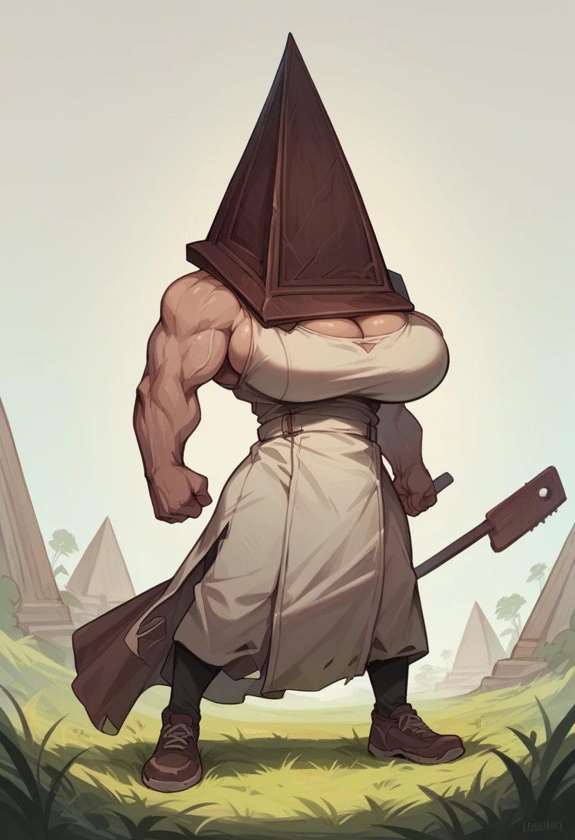 Pyramid Head Super huge big breasts breast enlargement Standing alone in the grassland full-body shot