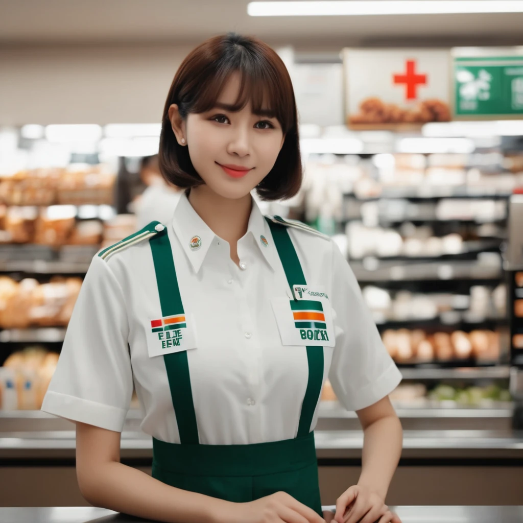 Cinematic top quality, Super detailed,
7-Eleven, scenery, indoor, ID card, One girl, box, Brown Hair, shirt, short hair, uniform, Holding, employee uniform, Short sleeve, Black Hair, Realistic, photograph (Moderate), photograph background、uniformをはだけておっぱいを見せている
. Emotional, Harmonious, Vignette, Very detailed, High budget, Bokeh, CinemaScope, Sulky, amazing, nice, Film Grain, granular