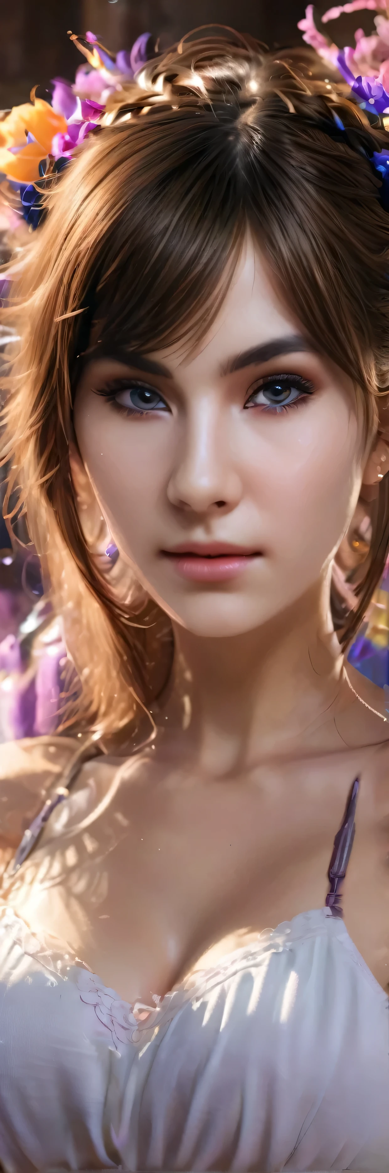 1 girl, big breasts, twin_tails, beautiful detailed eyes, beautiful detailed lips, extremely detailed face, long eyelashes, intricate hairstyle, looking at viewer,  digital art, highly detailed, photorealistic, 8k, HDR, vivid colors, dramatic lighting