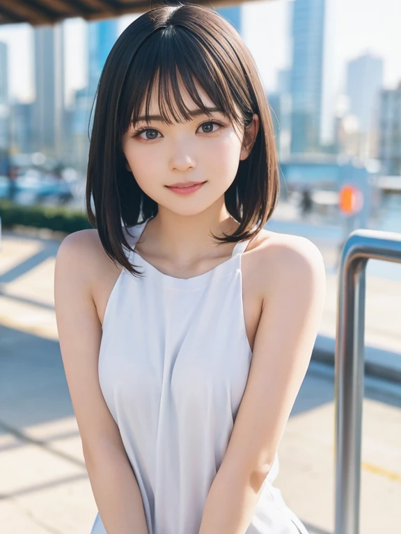 raw photo, 1girl, nude, medium breast, cute face, beautiful face, hands behind body, photorealistic, depth of field, best quality, masterpiece, anatomically correct, textured skin, UHD
