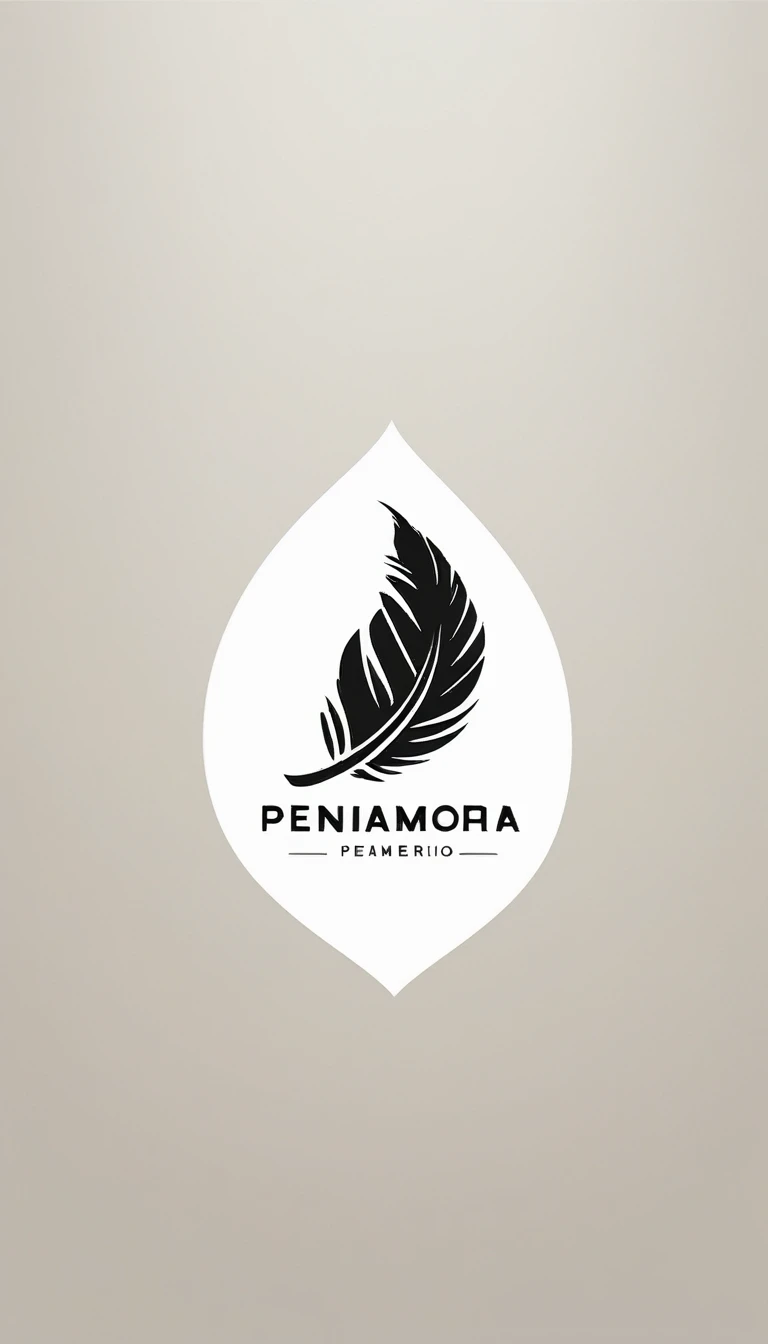 A minimal, modern, simple, cinematic logo design for the brand “Penamemoria". Create a modern, minimalistic, high-quality, logo of a bird feather