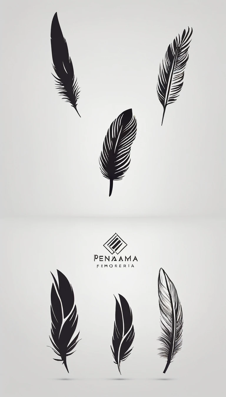 A minimal, modern, simple, cinematic logo design for the brand “Penamemoria". Create a modern, minimalistic, high-quality, logo of a bird feather