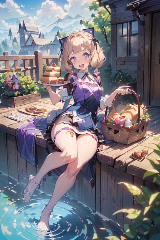 (from above:1.2),(Beautiful Allafed Woman),(((emphasizing breasts:1.0))),(Dynamic angles),(Dynamic and sexy bending pose:1.3),(perky chest:1.2), (pointed chest:1.2),(((Black Tunic:1.3))),(((cakes and bread in the basket),Cute and beautiful girl,Cute round face,Cute smile,with blush cheeks,Red Lip,a girl 22 years old, nsfw:1.2, beautiful body:1.3), shinny skin, BREAK, ((alice in the wonderland:1.3, cute, kawaii, lovely, funny, a girl falling down from sky:1.3, girl flying in sky:1.2, girl floating in air:1.3, rolling upskirt by wind:1.5, (with sparkling eyes and a contagious smile),open mouth, Looking at Viewer, surprised, putting hands on crotch over the skirts:1.35)), BREAK, ((floating things as follows:1.3, PlayingCards, Trump, tea cup, tea pot, tea spoons, pocket watch:1.3, lip sticks, candies:1.2, cookies, jam bottles, classical door_keys)), ((long purply_Blue dress :1.5, wearing long flaired skirt:1.3, the skirt is blowing:1.3, cute White Apron, black stockingedium long platinum-blonde hair:1.2, twin tail hair:1.6, tied hair with a large ribbon), (Blue eyes, bright pupils with highlights, detailed eyes), (lying down on your back:0.7, spreading legs with rising up straight:0.7), sexy posture, fantastic colorful art, (fantasy art:1.2, wondered images), ((correct anatomy:1.5, perfect anatomy:1.3, correct hand, small foot:1.2)),
