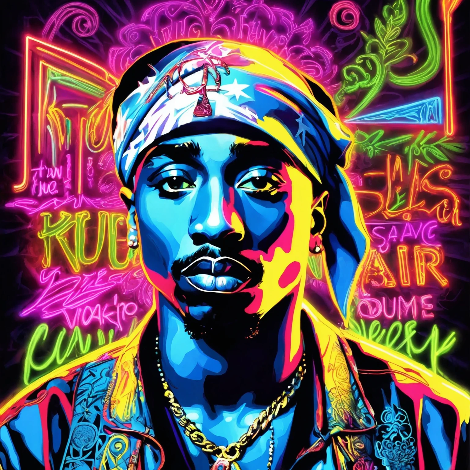 art surrealism Tupac Shakur neon