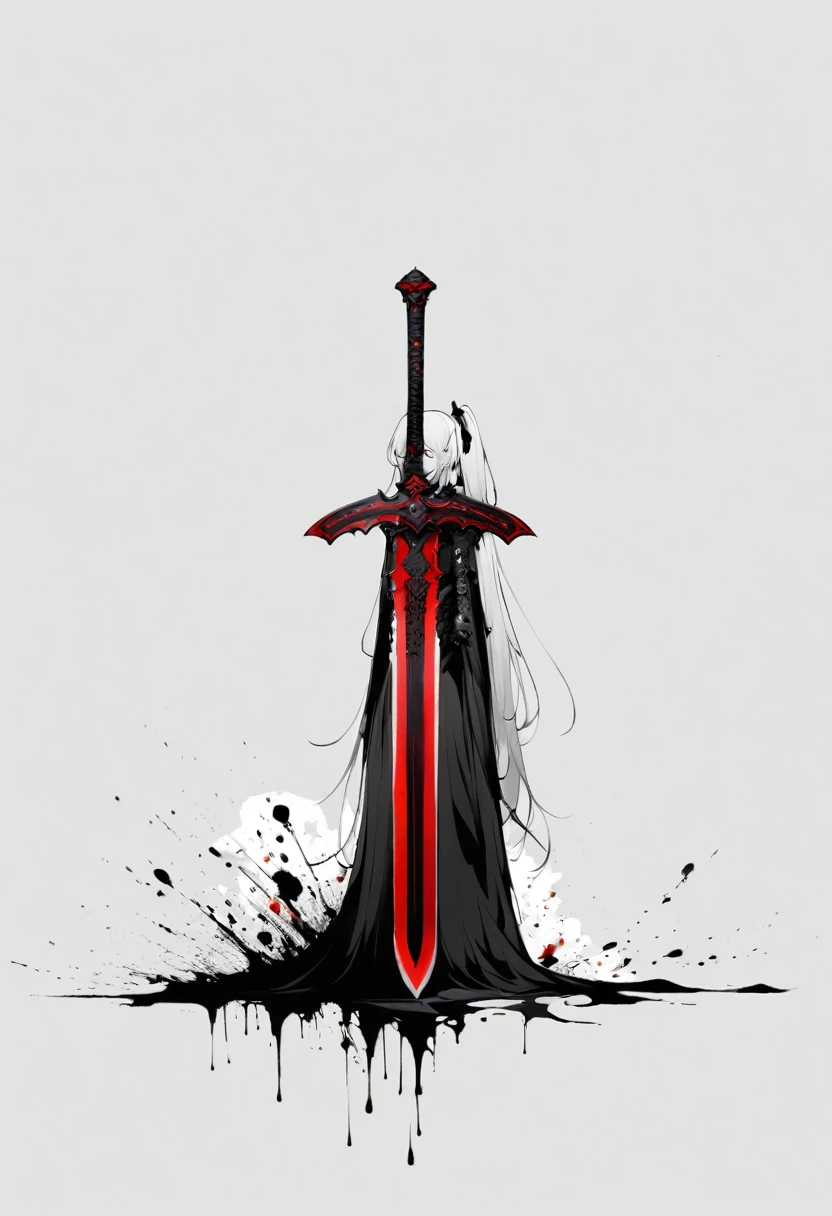 Double ponytail long hair，Blood Sword，Gothic，Minimalism，Lineism，Lots of white space，Ink Painting，abstract,
