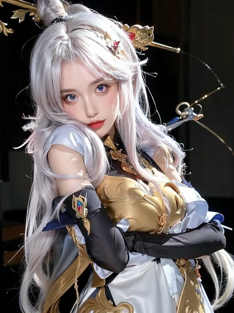 (Best quality, 8k, Masterpiece :1.3), upper bod y, Sharp focus :1.2, Beautiful woman with perfe ct figure, Highly detailed facial and skin textur e, Detailed eyes, Double eyelids, Interior view, :
erpect lighting, Glowing skin,