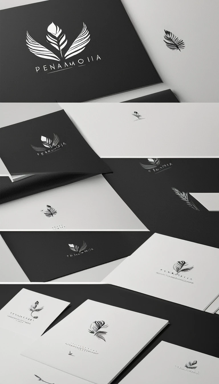 A minimal, modern, simple, cinematic logo design for the brand “Penamemoria". Create a modern, minimalistic, high-quality, logo of a feather-bird