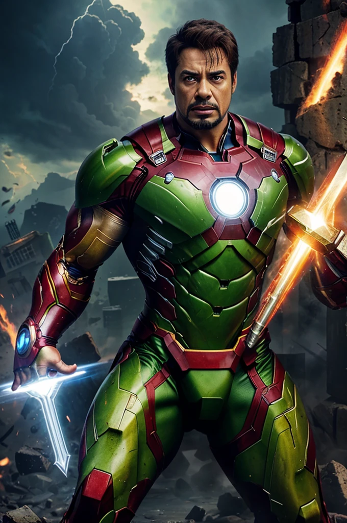 Hulk with iron man suit with clear hd image with thor hammer