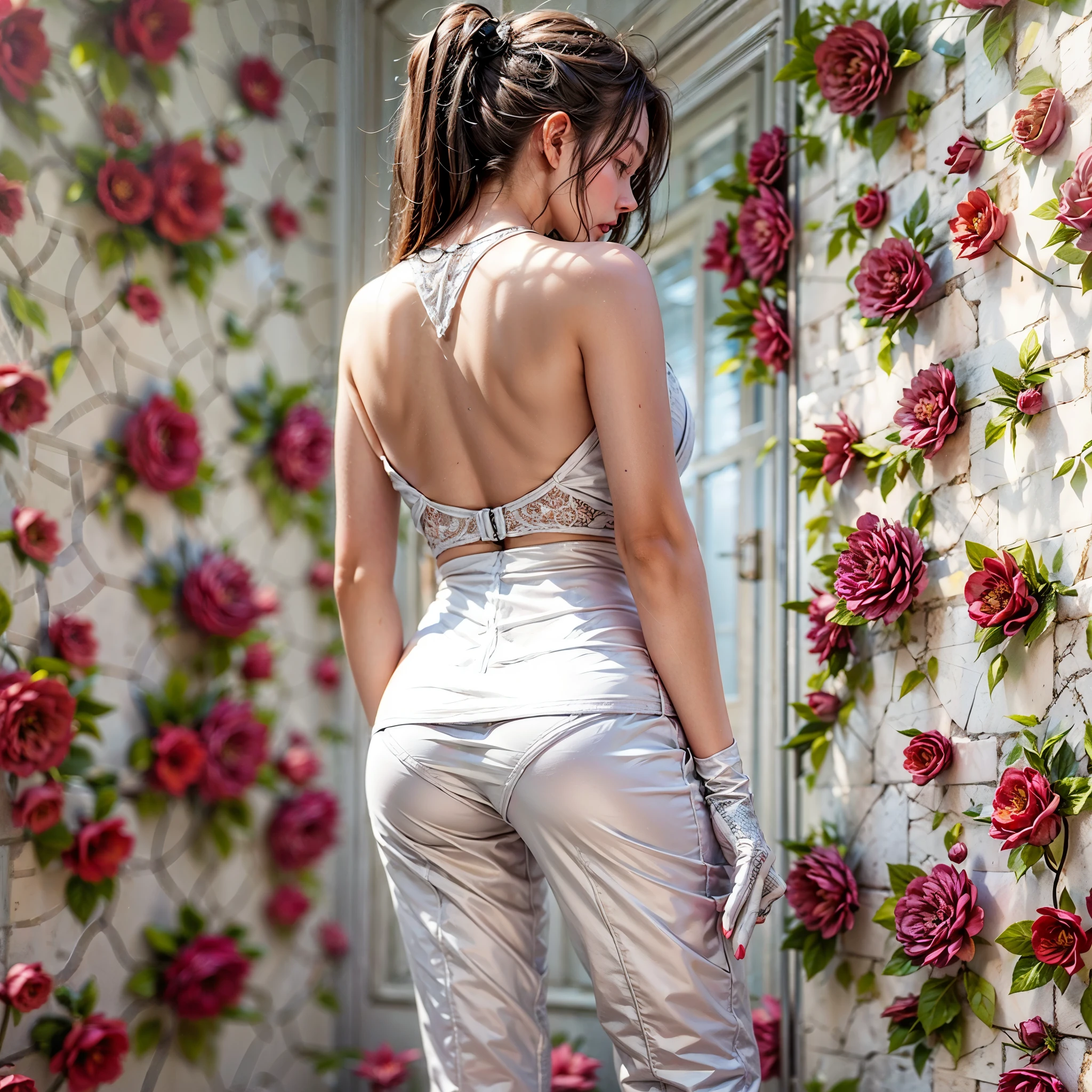 WHITE AND RED, Masterpiece of ExtremelyDetailed (ProfessionalPhoto of Five MILF in WHITE SkinnyPanties:1.37)，{(StandingBackwards FullBody:1.2)|stooped|Spanking}，(((ShowAss)Back of Head))，In the room, (((HiddenFace:1.4, SFW:1.8))), PUNIPUNI, Full of Flowers, (Acutance:0.85), Beltbra, ClearlyVisible the shape of Butt